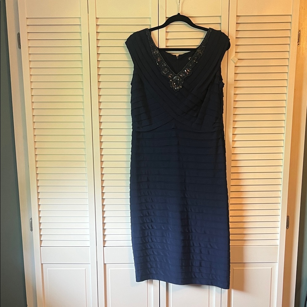 Adrianna Papell Midnight Blue Embellished Midi Dress